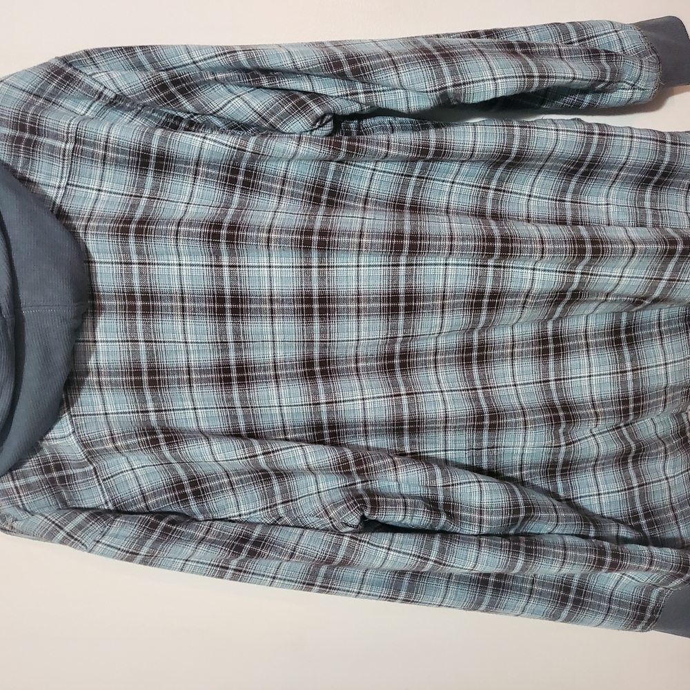 Plaid Hoodie with Blue and Brown Pattern
